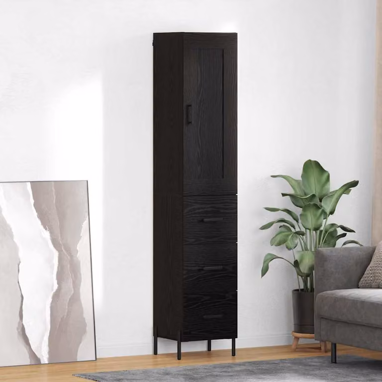 Credenza moderna vidaXL in legno ingegnerizzato MDF, colore nero, L: 34,5 cm, P: 34 cm, H: 180 cm