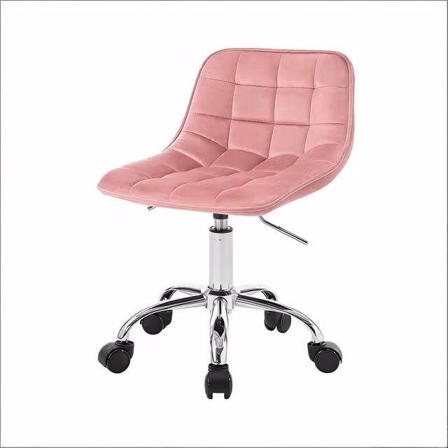 Sedia da ufficio girevole con altezza regolabile e ruote, schienale ergonomico in velluto rosa, 43 × 35.5 cm