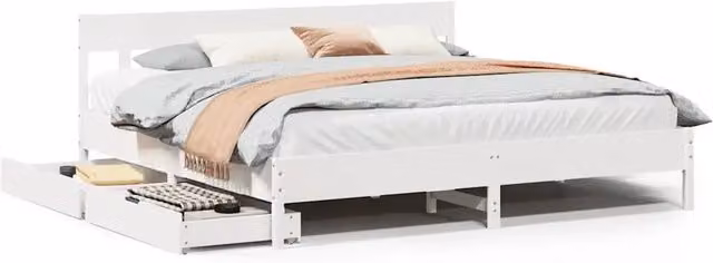 Letto matrimoniale | Letto per adulti | Giroletto senza Materasso Bianco 200x200 cm Legno Massello Pino