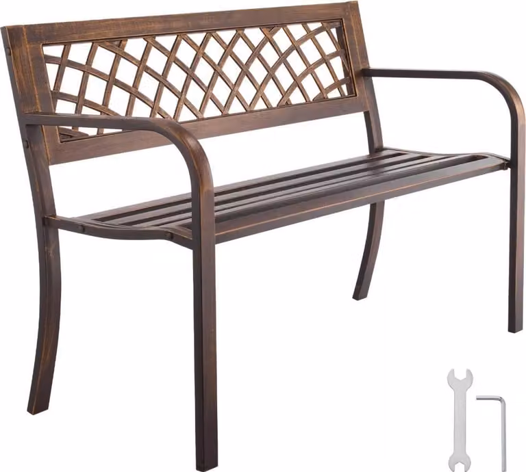 Panca da giardino 116 cm - Panche da giardino con portata di 250 kg - Panca da giardino con struttura Acciaio al carbonio - Panca da balcone con rete in PVC e braccioli - Panca da giardino nera per giardino, parco, cortile