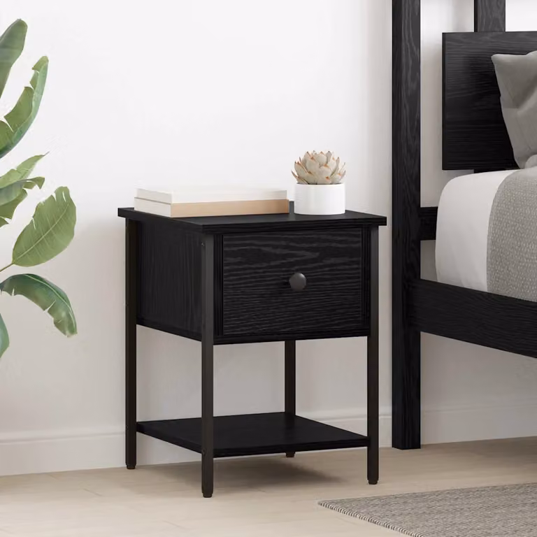 Set di 2 comodini moderni vidaXL in nero e rovere, L 34 cm x P 35,5 cm x H 45 cm