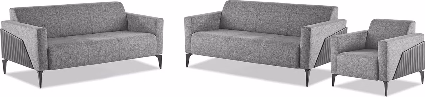Modern Sofas Sofa-Set 3tlg 2x 3-Sitzer Sessel Grau Sofagarnitur Sitzmöbel