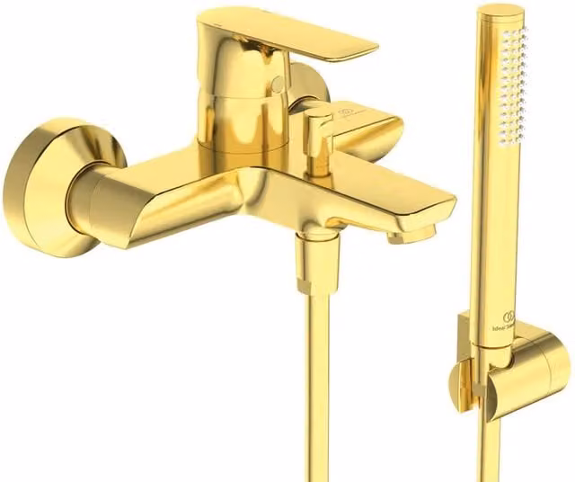 Rubinetto per vasca a muro Concept Air con getto laminare cristallino Ideal Standard oro spazzolato