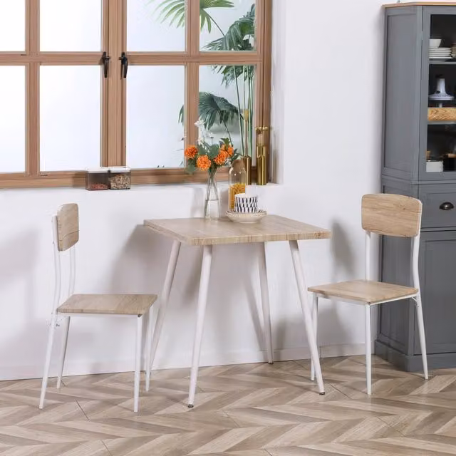 Set tavolo da pranzo 3 pezzi in MDF e metallo, 70 x 70 cm, naturale