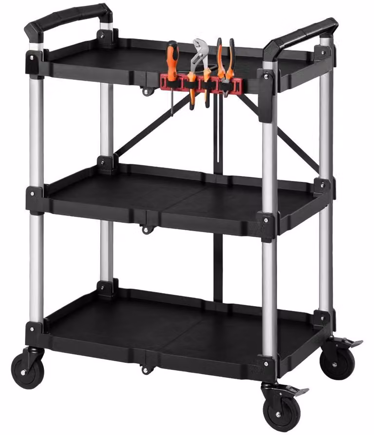 Carrello portautensili pieghevole - Capacità di carico: 136 kg - Dimensioni: 790 x 500 x 1050 mm - Materiale: plastica ABS