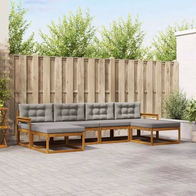 Set di divani da esterno 6 pz Grigio Naturale e Chiaro 3367954