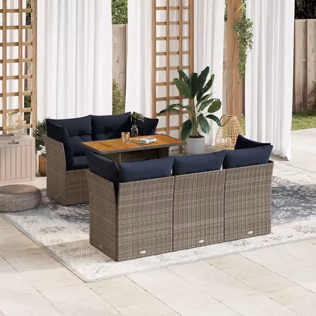 Set Divano da Giardino 6 pz con Cuscini Grigio in Polyrattan 3326889
