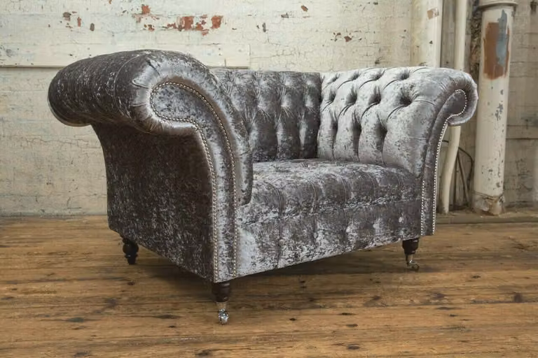 Sessel Polster Möbel Chesterfield Couch Leder Sofa Einsitzer Silber