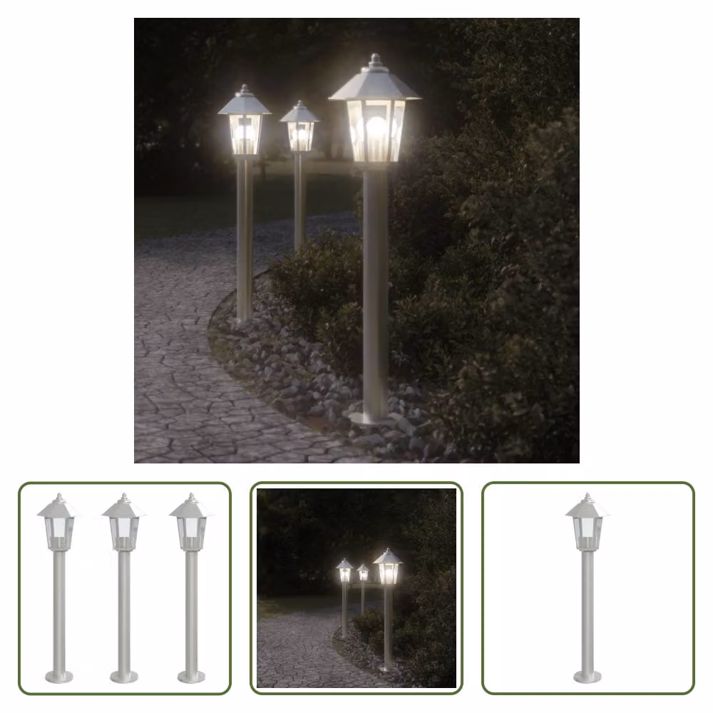 The Living Store Luci da sentiero 3 pezzi argento 80 cm in acciaio inox
