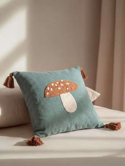 Cuscino Mush Kenay Home con fodera lavabile in cotone, fantasia grafica blu e verde, 45 x 45 cm