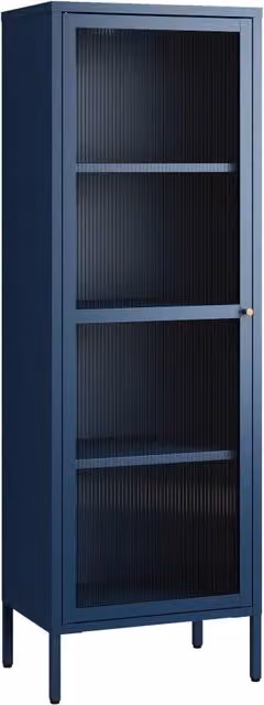 Armadio scaffale mobile portaoggetti vetrato acciaio vetro 150 x 50 x 35 cm blu marino 03_0008931