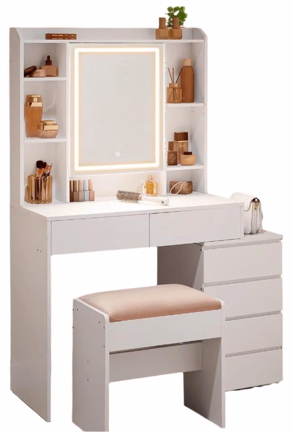 Comò da trucco con specchio e illuminazione a LED, con colori e luminosità regolabili, dimensioni 40 x 97,5 x 145 cm