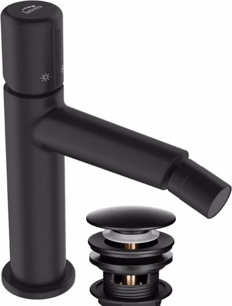Miscelatore bidet verticale di design con tappo nero