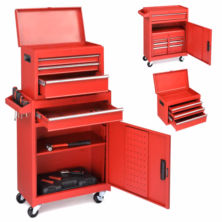 Armadio per utensili in metallo, carrello combinato con cassetti portautensili, carrello da lavoro mobile con 4 cassetti (rosso)