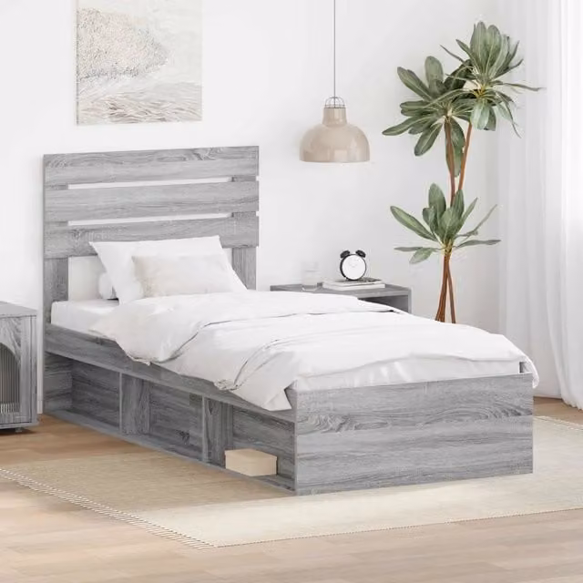 Struttura del letto Sonoma vidaXL in pino massello grigio, dimensioni 90 x 200 cm
