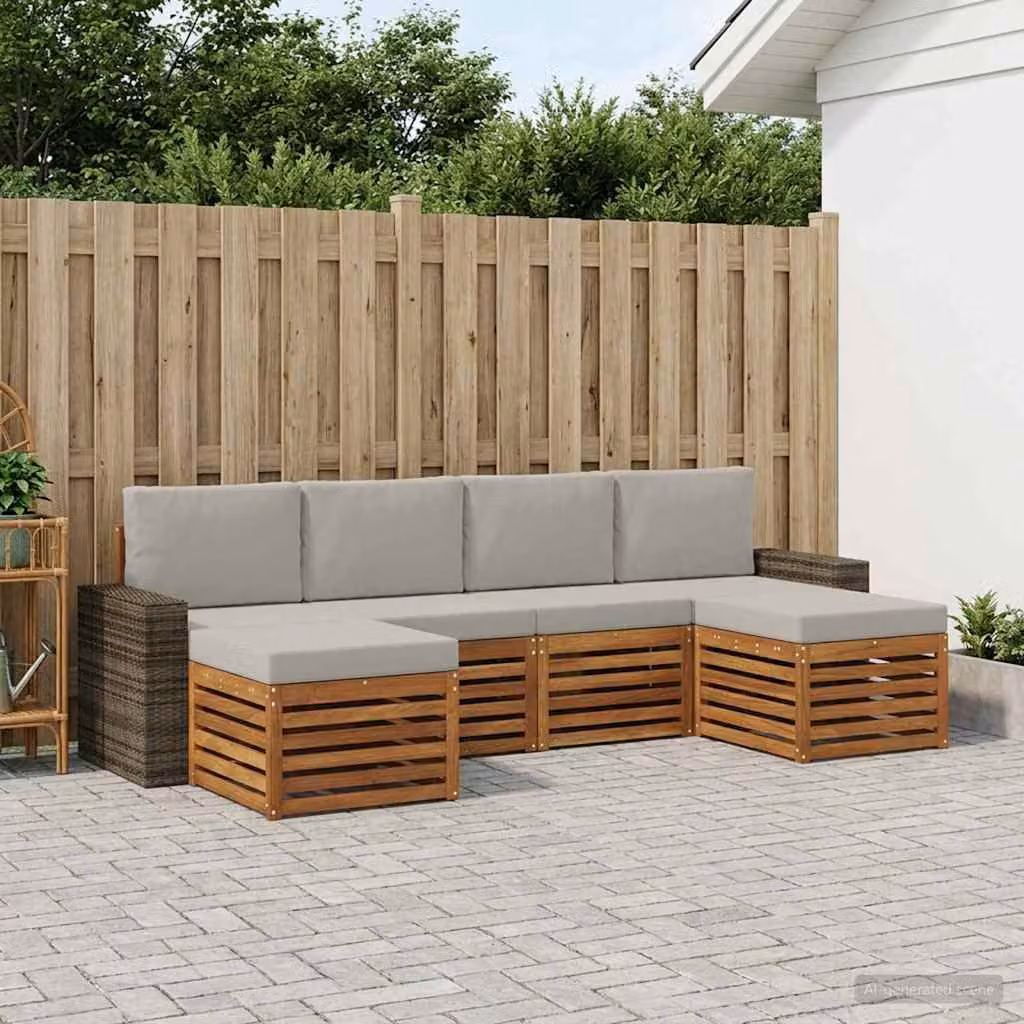 Set di divani da esterno vidaXL a forma di L composto da 6 pezzi in legno di acacia con cuscini, colore beige e grigio