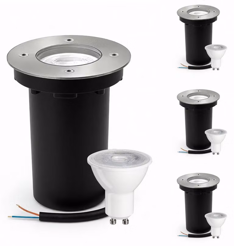 Faretto da incasso a pavimento - Acciaio inossidabile - IP67 - Argento - 131 x Ø 96 mm