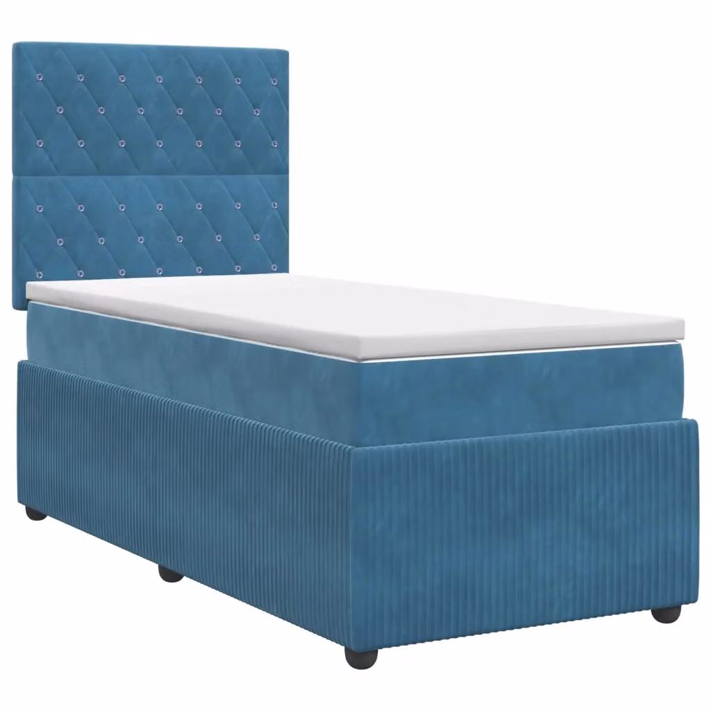 Letto box spring con materasso ibrido vidaXL in velluto blu e bianco L/P/H: 100 x 200 x 76 cm – 2