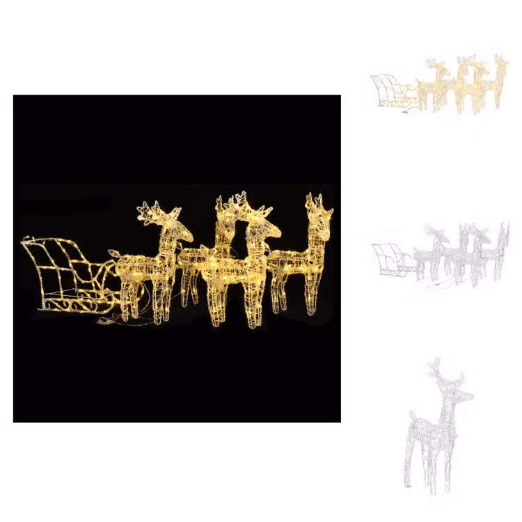 vidaXL decorazione natalizia renna e slitta 280x28x55 cm acrilico - luci natalizie