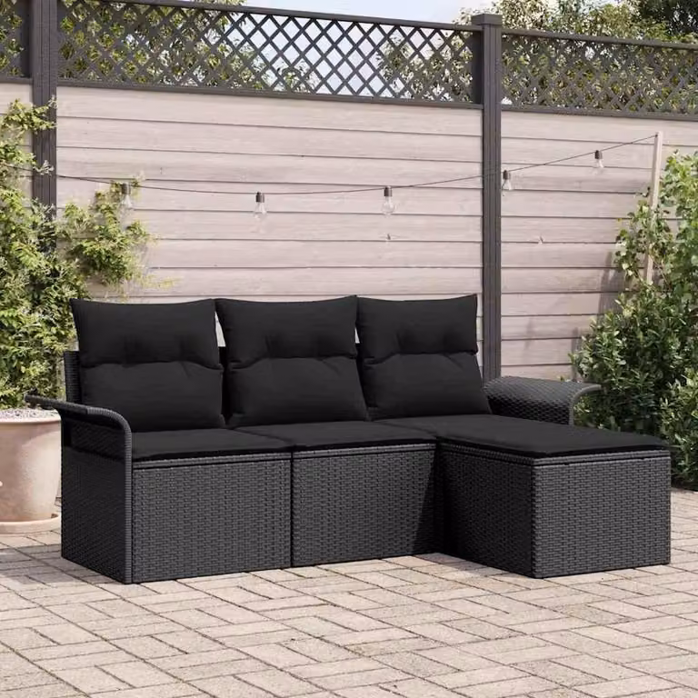 Maison Exclusive - Set Divano da Giardino con cuscino 4 pcs Nero Poly Rattan