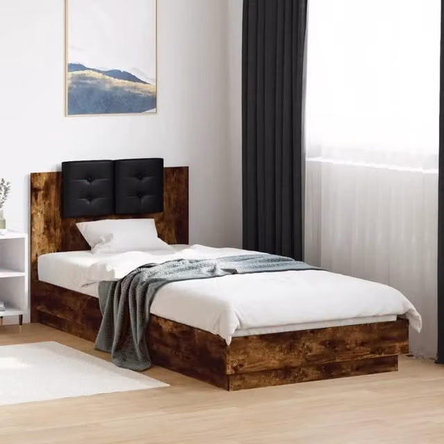 Letto con Testiera vidaXL in Legno Rovere e Faux Leather L/P: 100 x 200 cm