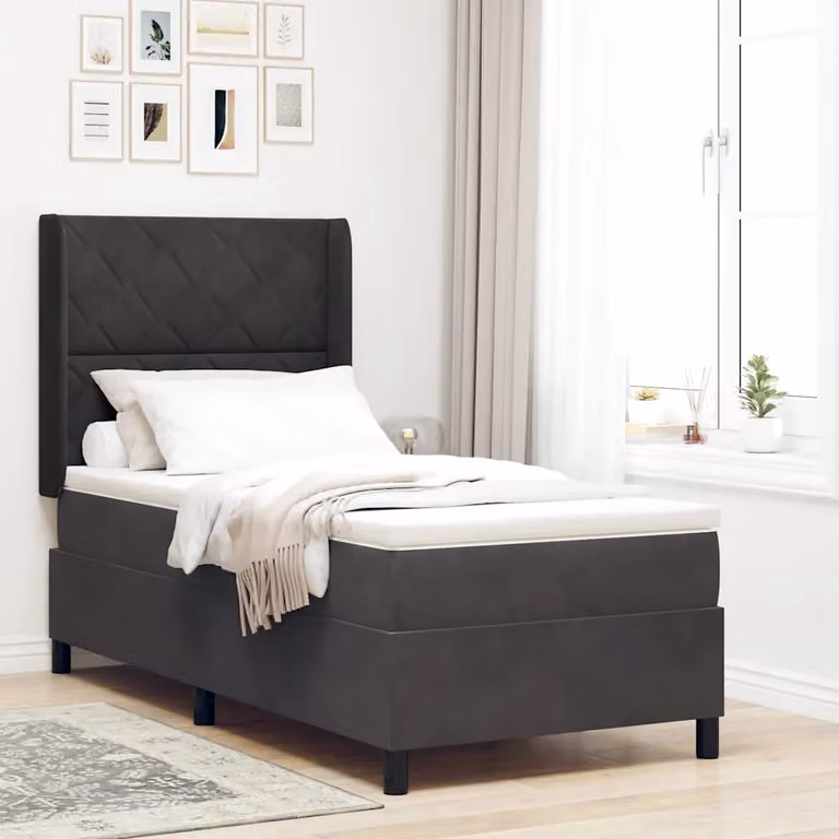 Letto a molle con testiera vidaXL in velluto nero L/P/H: 200 x 90 x 140 cm