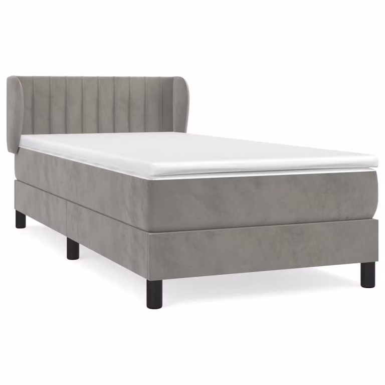 Giroletto a Molle con Materasso Grigio Chiaro 90x200 cm Velluto