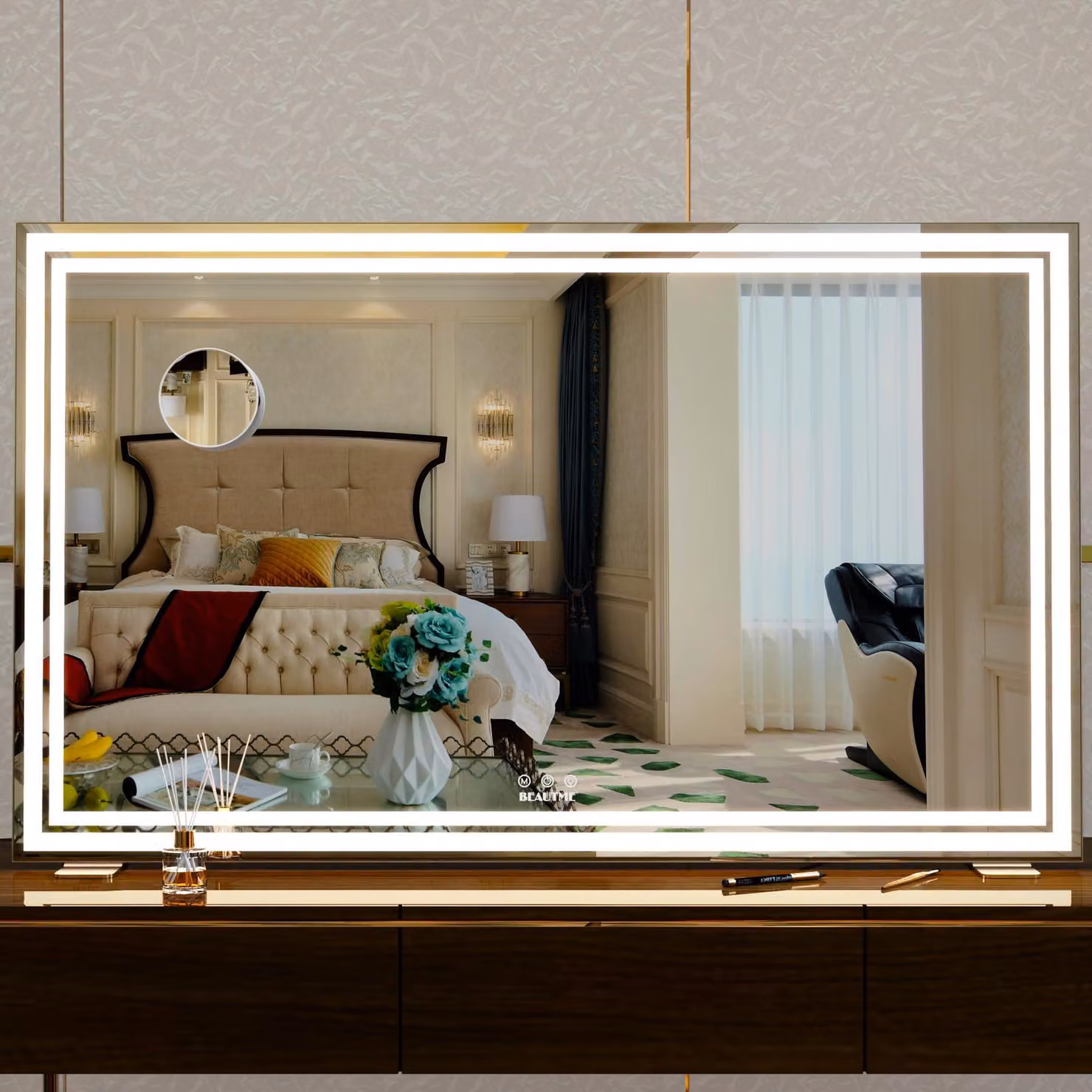Specchio da trucco a LED, dimensioni 100x60 cm, stile Hollywood, con intensità regolabile, da tavolo o da parete