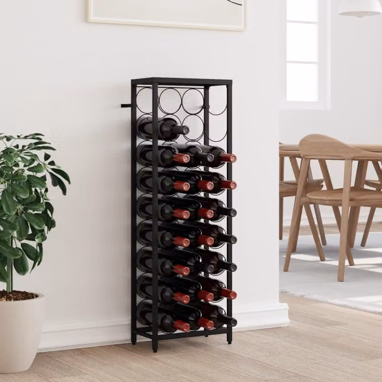 Portavini vidaXL per 27 bottiglie in metallo nero L: 34 cm, P: 18 cm, H: 100 cm