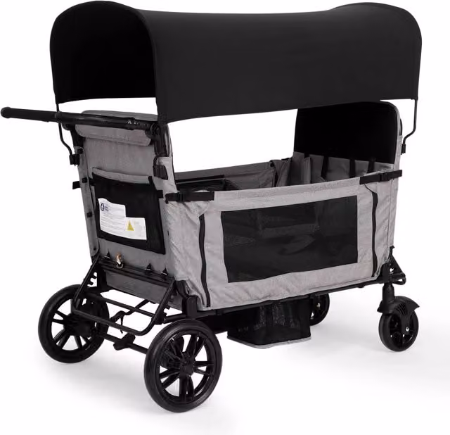 Carrello Passeggino Bambini 4 Posti Pieghevole con Letto; Parasole e Ruote PU Grigio