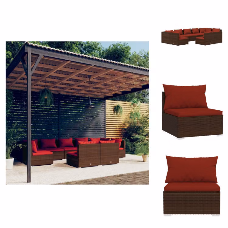 vidaXL Set 9 pezzi da giardino con cuscini in rattan marrone - Set di mobili da giardino