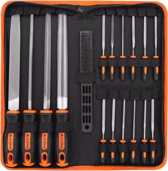 Set di lime metalliche da 18 pezzi, con custodia inclusa, set di lime professionali con utensili in metallo e legno