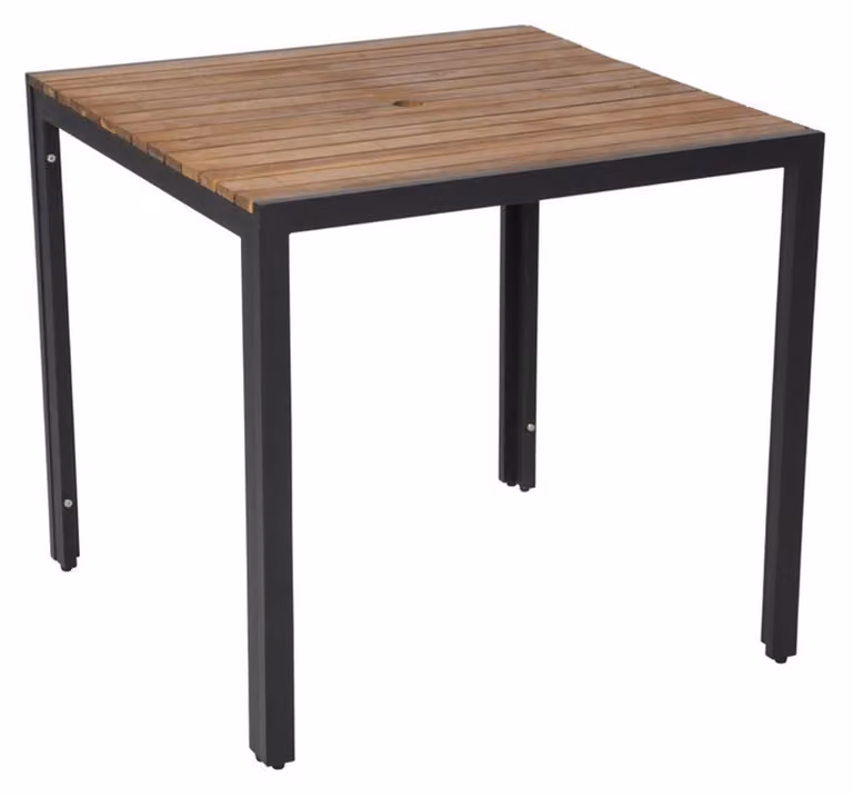 Tavolo Bolero in legno di acacia, quadrato, con gambe in acciaio, 800x800x740mm