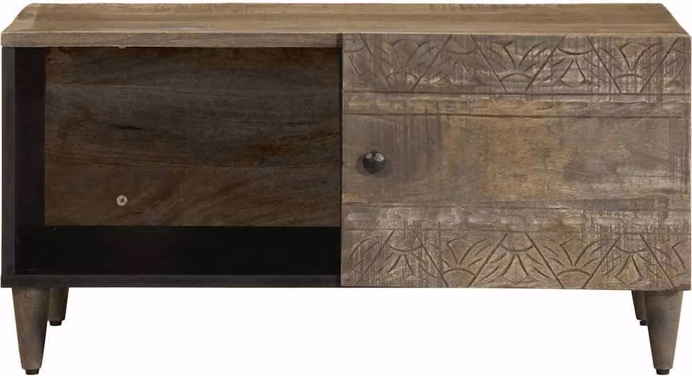 Tavolino grigio chiaro 80x50x40 cm in legno massiccio di mango