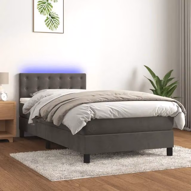 Letto singolo | Letto per adulti | Letto a Molle con Materasso e LED Grigio Scuro 80x200cm Velluto