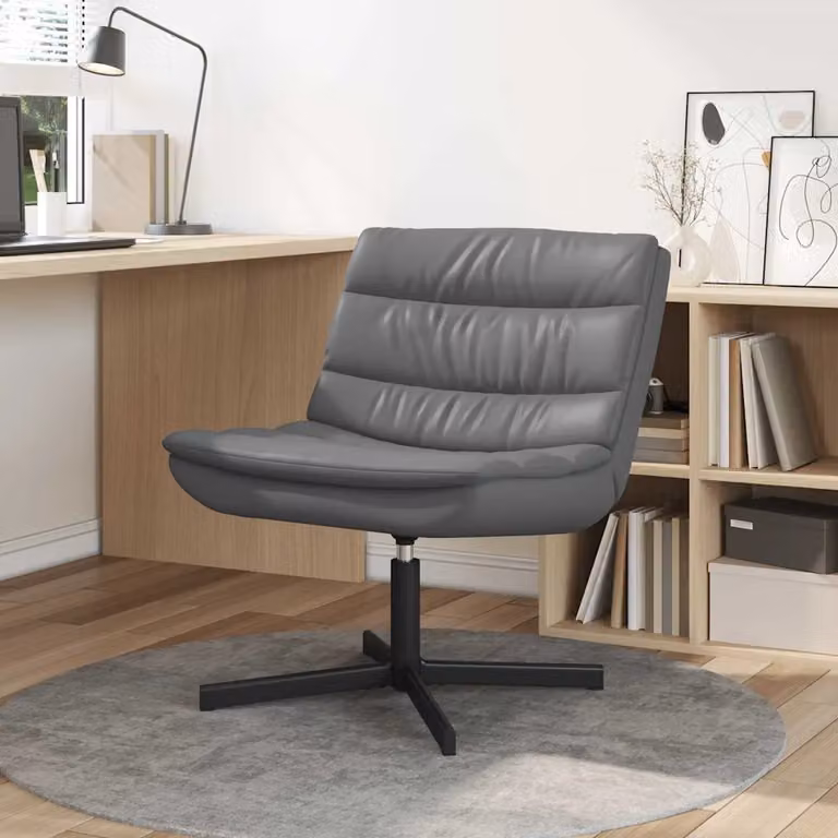Sedia girevole vidaXL in similpelle grigia con rotazione a 360 gradi, L: 63 cm, P: 75 cm, H: 76 cm
