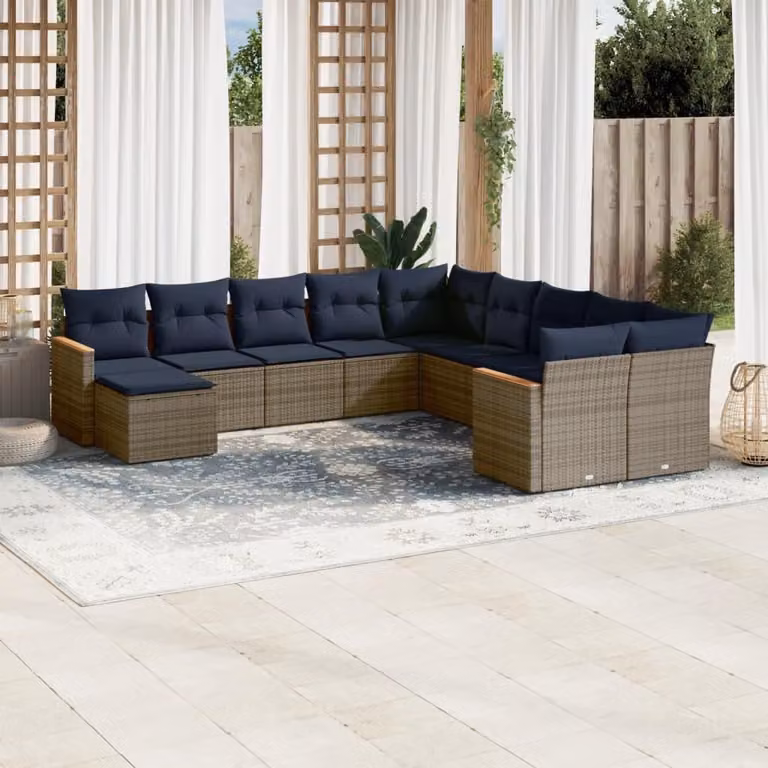 Maison Exclusive - Set da giardino 11 pezzi con cuscini, grigio, polyrattan