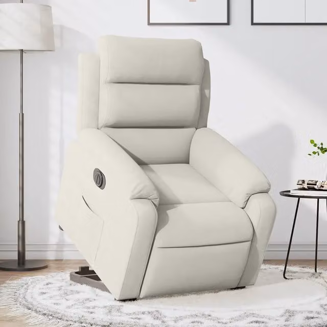 Poltrona Alzapersona Reclinabile Elettrica vidaXL in Velluto Beige e Bianco con Braccioli per Senior