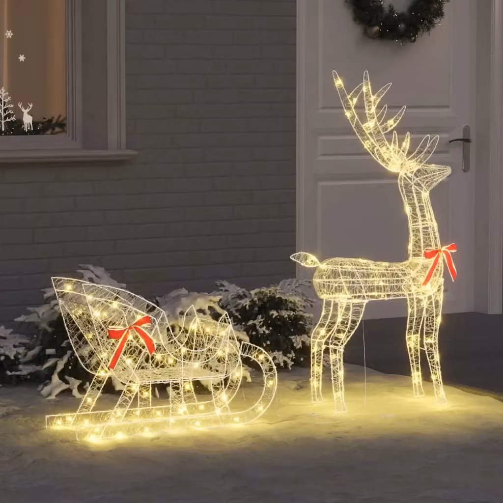 Slitta trainata da renna decorativa con LED Bianco caldo in acrilico L: 70 cm, P: 26 cm, H: 130 cm CFW5463388 – 2