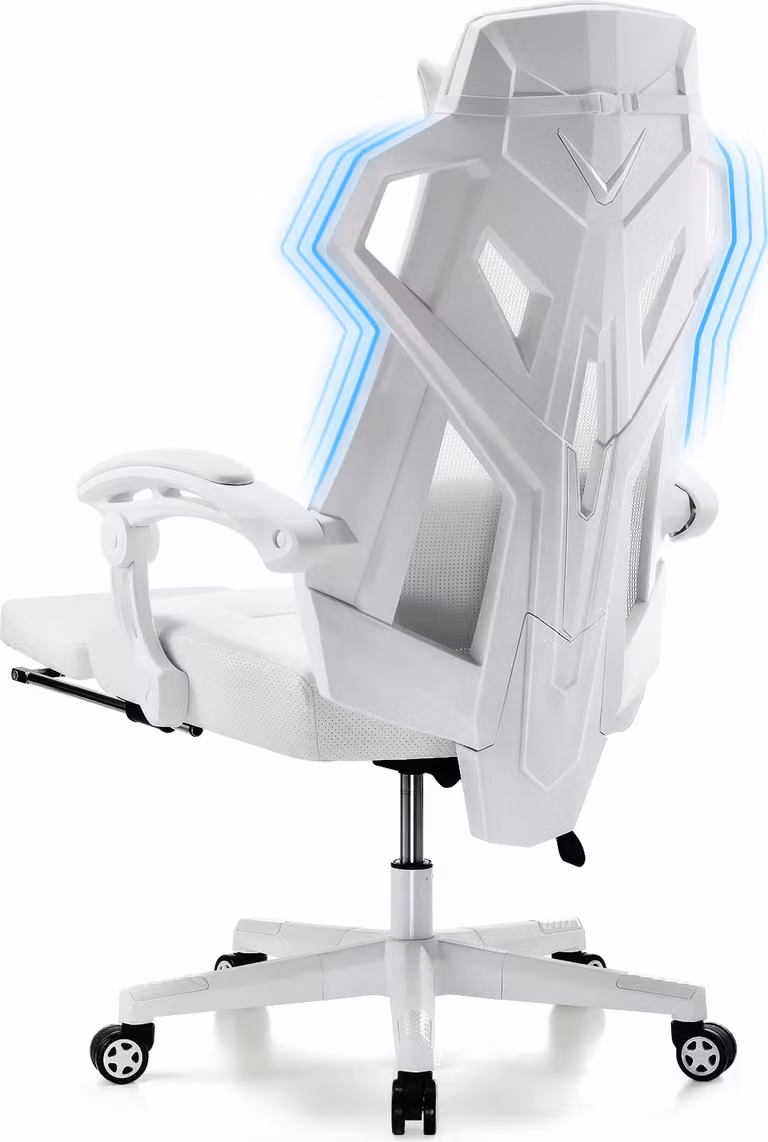 GTPLAYER Sedia ergonomica per ufficio Sedia da scrivania Sedia da gioco Sedia girevole Supporto lombare regolabile Poggiatesta Sedia direzionale comoda per la schiena con braccioli comunicanti Stub ruote bianco