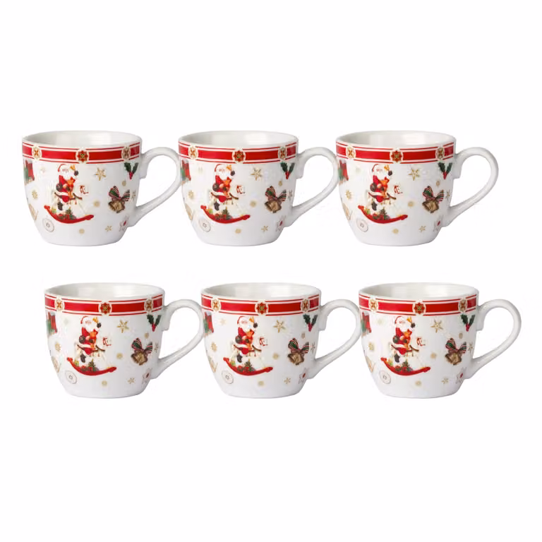 Set di 6 tazzine da caffè natalizie Ribbon Treasures Vestiamo Casa in porcellana bianca, 9 cl