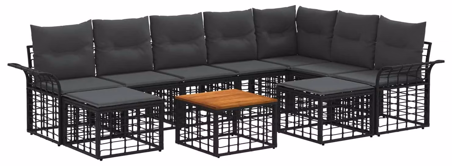 Set di divani da esterno 10 pcs Nero e Grigio scuro Poliestere