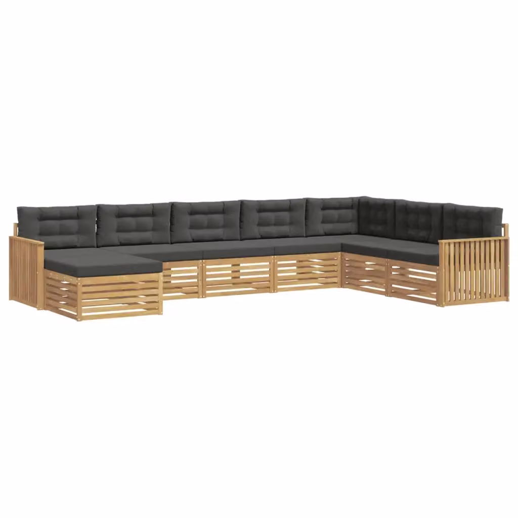Set di divani da esterno a L con ottoman vidaXL, 8 pezzi in legno di acacia con cuscini inclusi, Bianco e Antracite – 2
