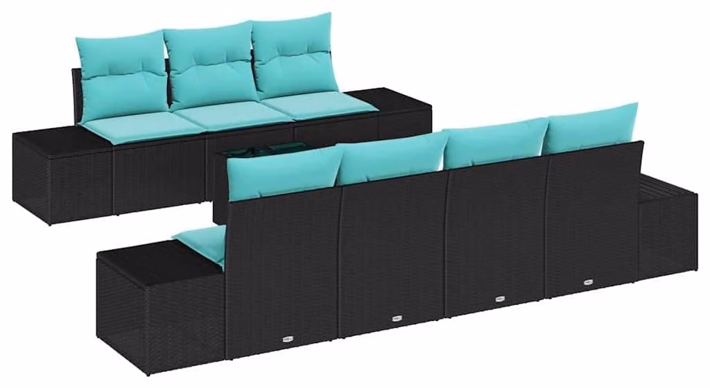 Set di divani da esterno, 8 pezzi, colore nero, materiale: rattan sintetico