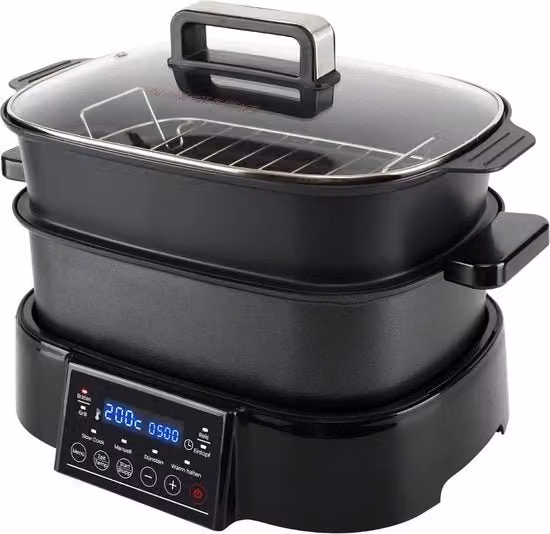 Cucina Multifunzione 2 in 1 - Multicooker - Griglia - Cottura - Cottura a Vapore - Piastre di Griglia Calde - Accessorio di Cottura a Vapore - Antracite