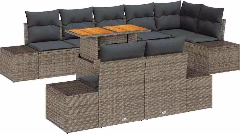 Set Divano da Giardino 9 pcs Grigio Poly Rattan