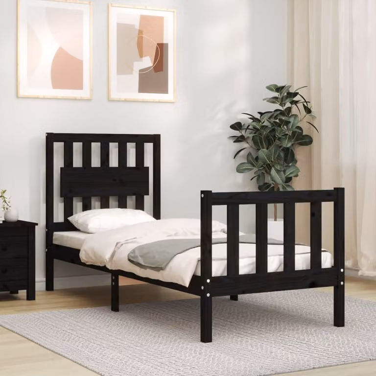 vidaXL Giroletto con Testiera in Legno Massello di Pino Nero L/P/H: 190 x 80 x 80,5 cm