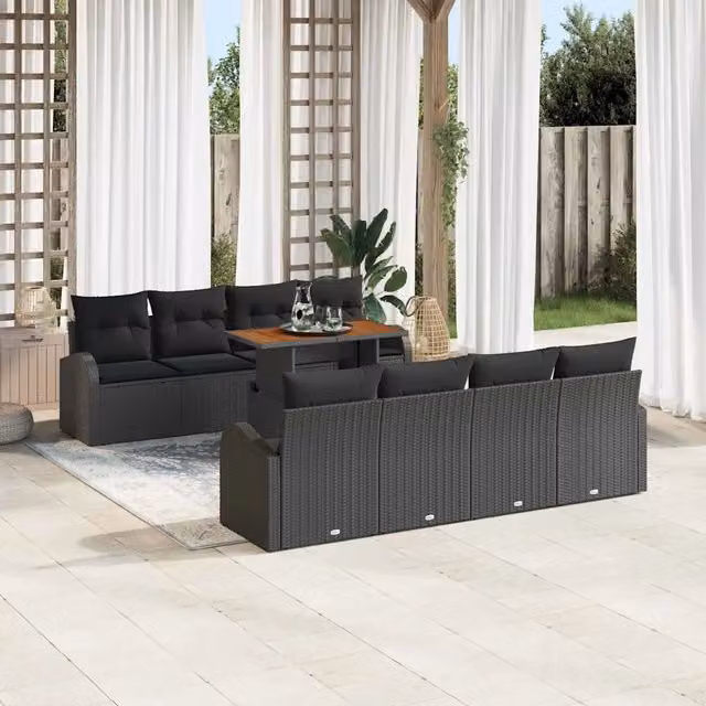 Set Divano da Giardino 9 pz Nero Poly Rattan 3358298