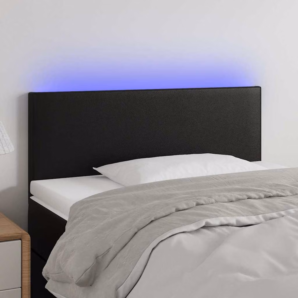 Testiera per letto vidaXL in similpelle nera con illuminazione LED e porta di ricarica USB, L 90 cm x P 5 cm x H 78-88 cm