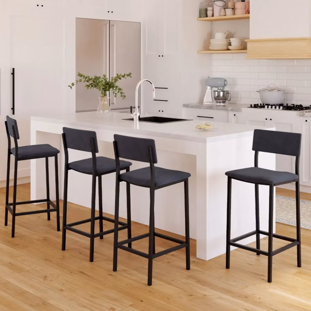 Set di 4 sgabelli da bar AUBIN IDMarket con schienale in velluto grigio antracite e struttura in metallo – 2